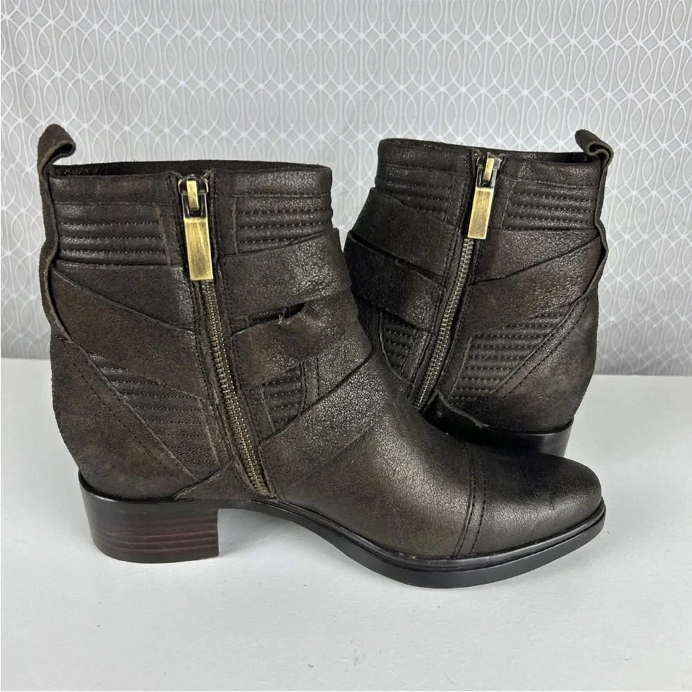 Rachel Zoe Leather Ankle Boots Size 7 Buckled Block Heel